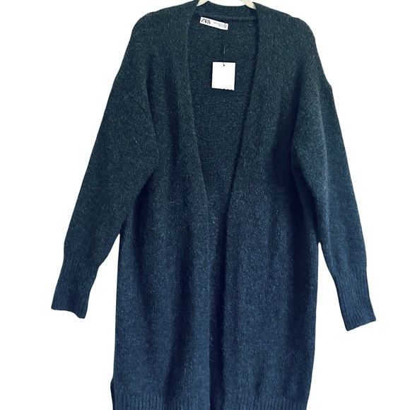 ZARA COZY CHUNKY LONG OPEN CARDIGAN MIDNIGHT MARLED BLUE SIZE XS/S - Picture 6 of 13